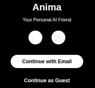 Anima sign-in screen with Continue with Email and Continue as Guest options