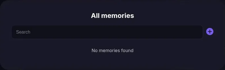 Botify AI memories window with a search field, an add button and an empty list