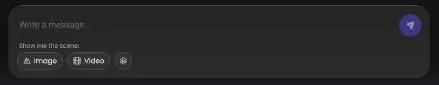 Candy AI chat input box with Image and Video buttons under a Show me the scene label