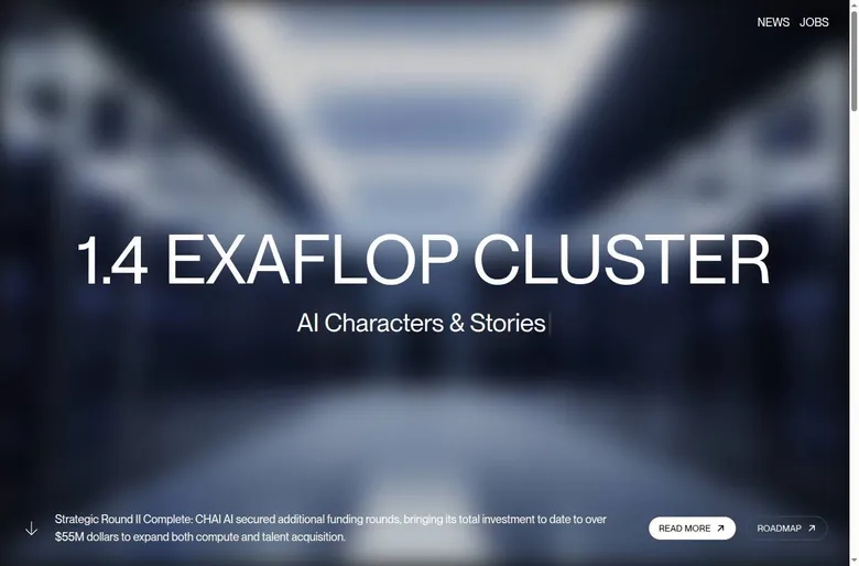 Chai Research home page hero with the exaflop cluster headline and a funding banner