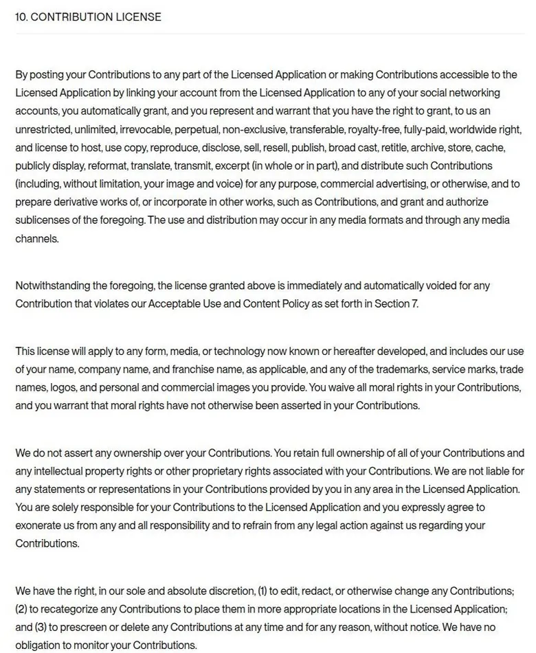 Contribution licence section of the Chai licence agreement