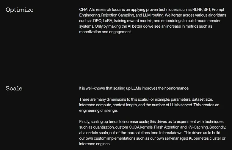 Chai research page text on optimisation and scaling methods