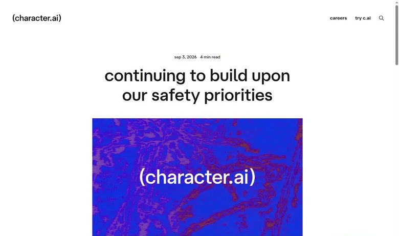 Character AI blog post titled continuing to build upon our safety priorities, September 2026