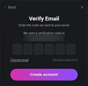 ChatUp AI email verification step with six code boxes and a resend timer