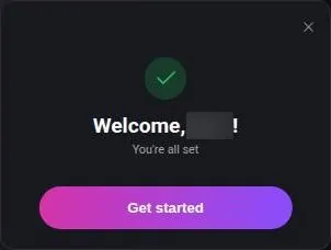 ChatUp AI welcome screen with a check mark and a Get started button
