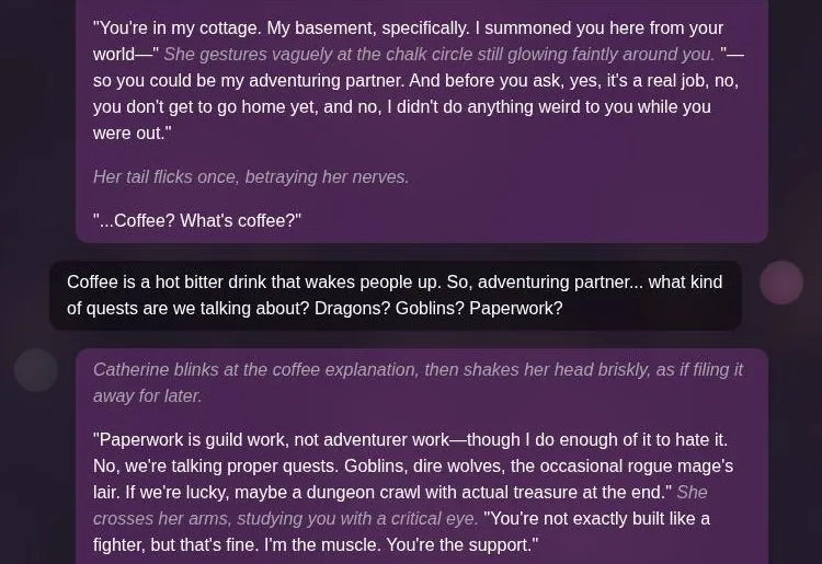 CraveU AI roleplay chat with a fantasy mage bot's long in-character replies