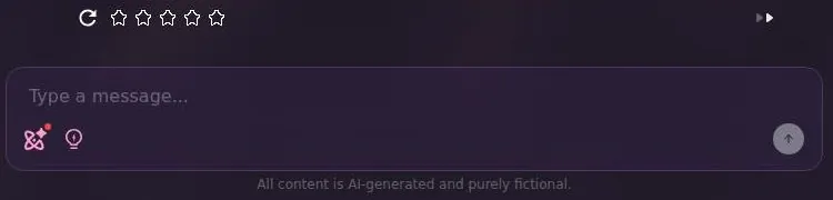 CraveU AI chat input bar with regenerate, star rating and reply suggestion buttons
