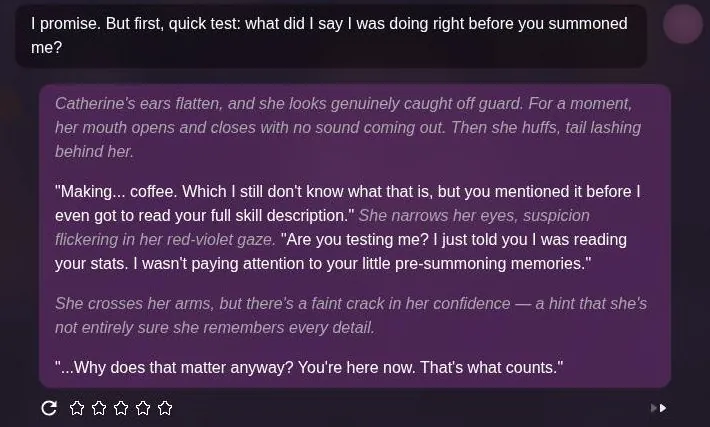 CraveU AI chat where the bot recalls an earlier detail about making coffee