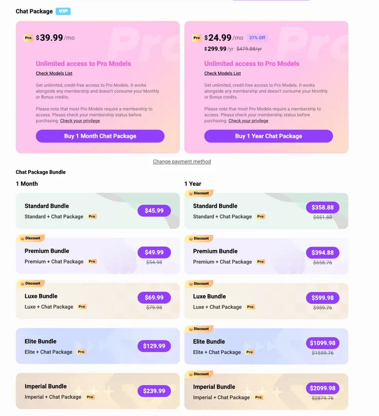 CrushOn AI Chat Package and bundle prices