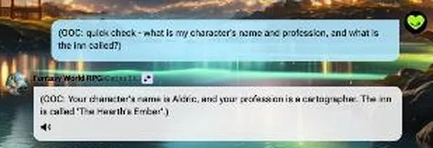 Out-of-character memory check in a CrushOn AI chat with the correct answer