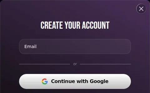 Cuties AI sign-up modal with an e-mail field and a Continue with Google button