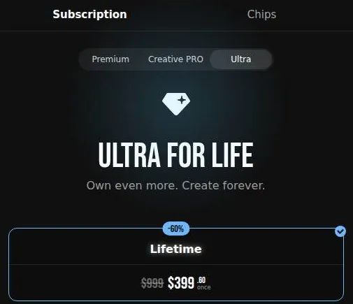 Ultra lifetime price card with a struck-through list price