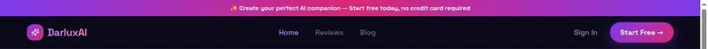 DarluxAI homepage top banner and menu with Home, Reviews, Blog, Sign In and Start Free