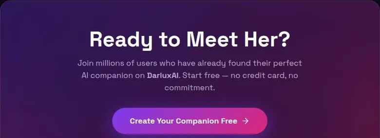DarluxAI closing call to action with a Create Your Companion Free button