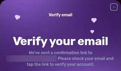 Dippy verify-your-email message after sign-up, address blurred