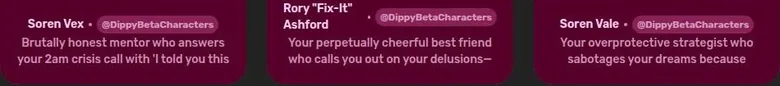 Three official Dippy advisor characters with their short descriptions