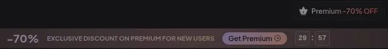 Discount banner for new users with a Get Premium button and a countdown timer
