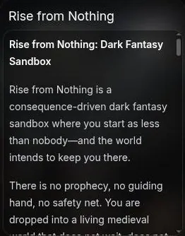 Details card of a public dark fantasy scenario with its written description
