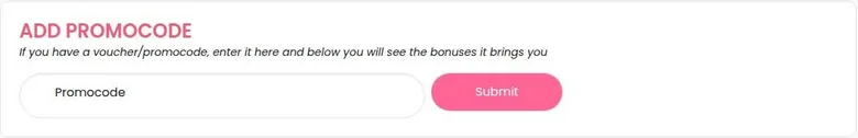 DreamGF promo code box with a text field and a Submit button
