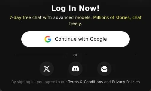 Emochi login modal with Google, X, Discord and e-mail buttons