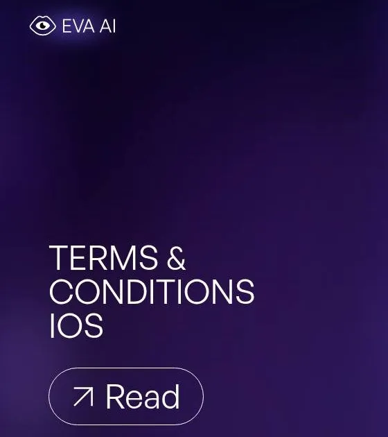 EVA AI iOS terms and conditions page with a Read button