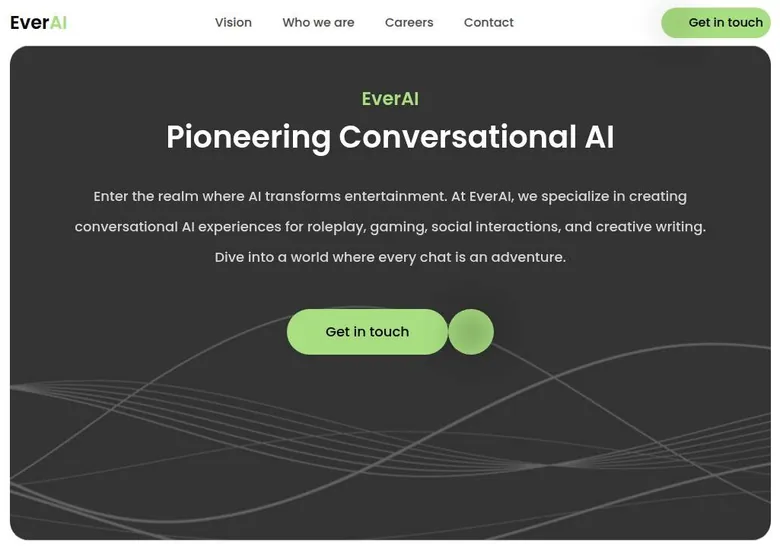 Old EverAI homepage with the headline Pioneering Conversational AI and a short company description