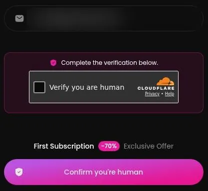 GoLove AI sign-up form with a Cloudflare Verify you are human checkbox and a Confirm button