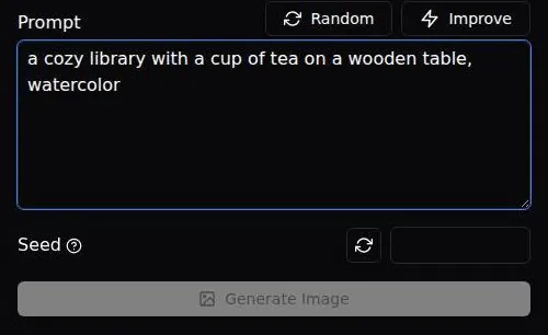 HammerAI image creator with a text prompt and a greyed-out Generate Image button