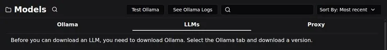 HammerAI desktop models page saying Ollama must be downloaded before any language model