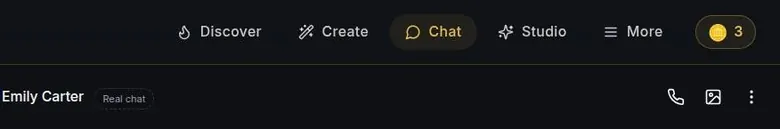 HeyGF top bar with a coin balance and the chat header with call and image buttons