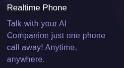 HoneyGF feature card headed Realtime Phone advertising calls with the AI companion