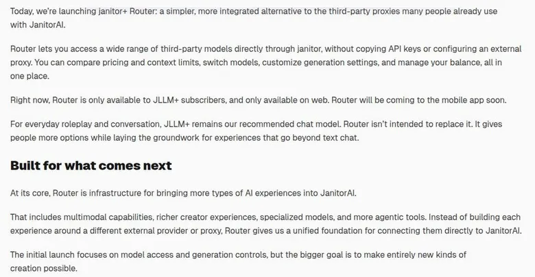 Janitor newsroom post introducing janitor+ Router as an alternative to third-party proxies
