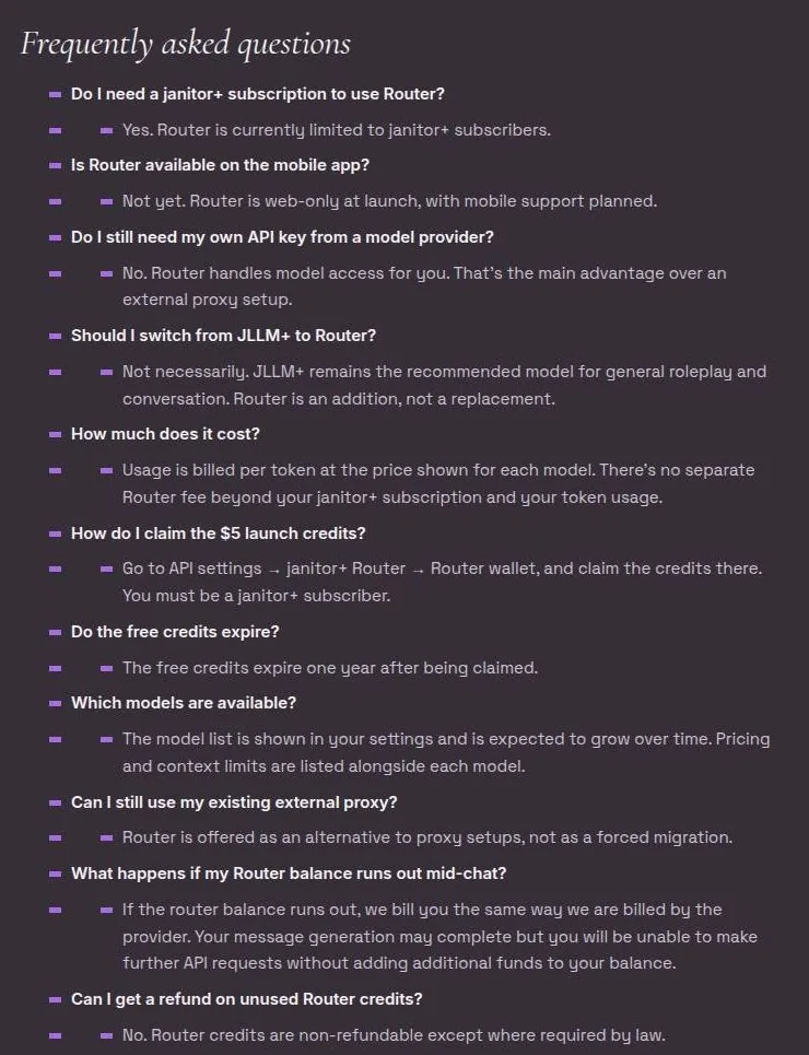 Janitor help FAQ about janitor+ Router access, fees, credit expiry and refunds