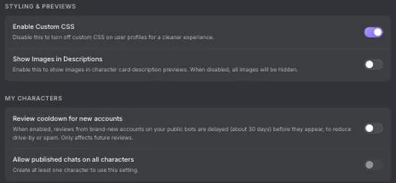 Janitor display settings with custom CSS and image toggles and creator review options