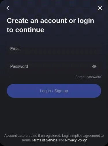 Joyland email and password form with a single Log in / Sign up button