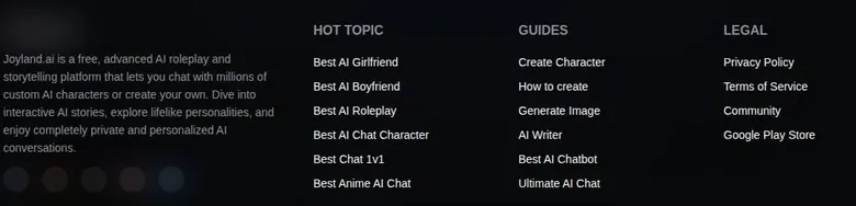 Joyland footer with the site blurb and Hot Topic, Guides and Legal link columns