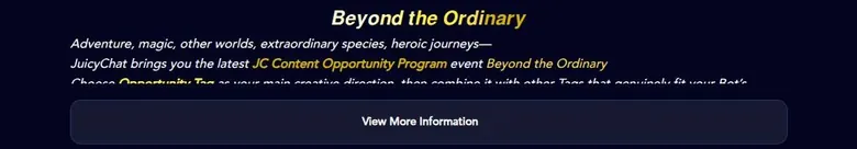 JuicyChat creator event page titled Beyond the Ordinary with intro text
