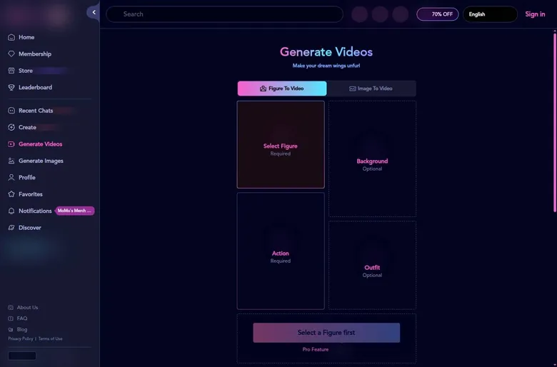 JuicyChat video generator with figure, action, background and outfit slots