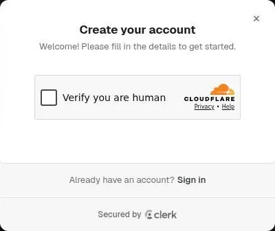 Kalon AI sign-up box showing a Cloudflare Verify you are human checkbox