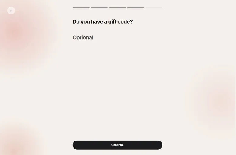 Kindroid onboarding step asking Do you have a gift code
