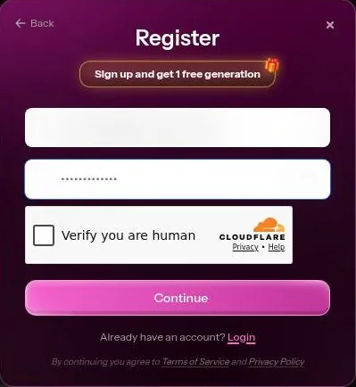 Kupid AI e-mail sign-up form with a Cloudflare human check box