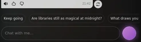 Chat reply controls with read-aloud, rating and regenerate buttons and suggested replies