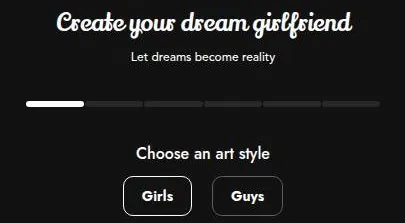 LustGF character creator first step with Girls and Guys buttons