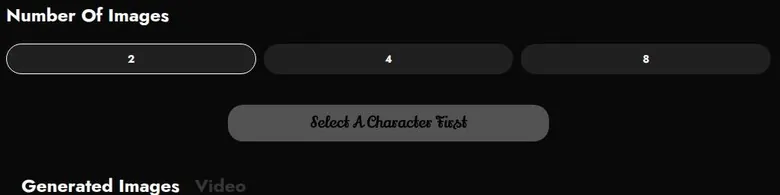 LustGF image generator with 2, 4 or 8 image options and a Video tab