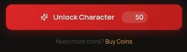 Luvr AI Unlock Character button priced at 50 coins with a Buy Coins link