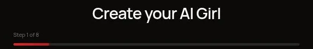Luvr AI character builder title with a Step 1 of 8 progress bar