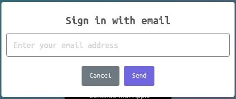 Muah AI "Sign in with email" dialog with an empty address field and a Send button