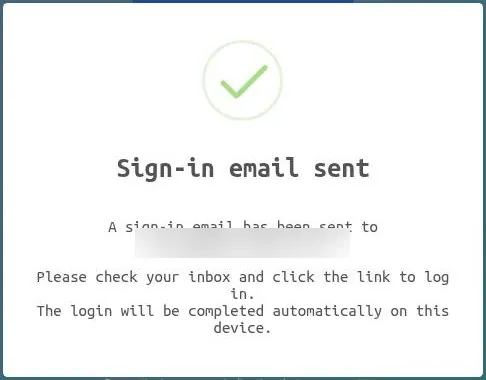 Muah AI confirmation that a sign-in link was e-mailed, address hidden