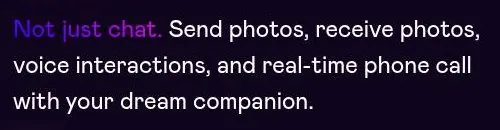 Muah AI landing page text promising photos, voice and real-time phone calls