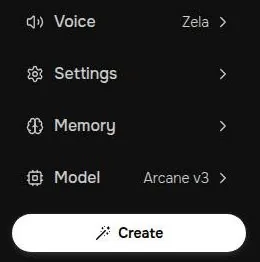 MyBabes.ai chat side panel with Voice, Settings, Memory and Model rows